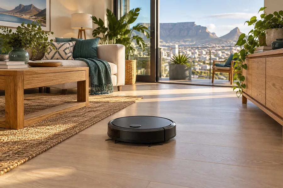Illustrative robot vacuums and educational robotics scene